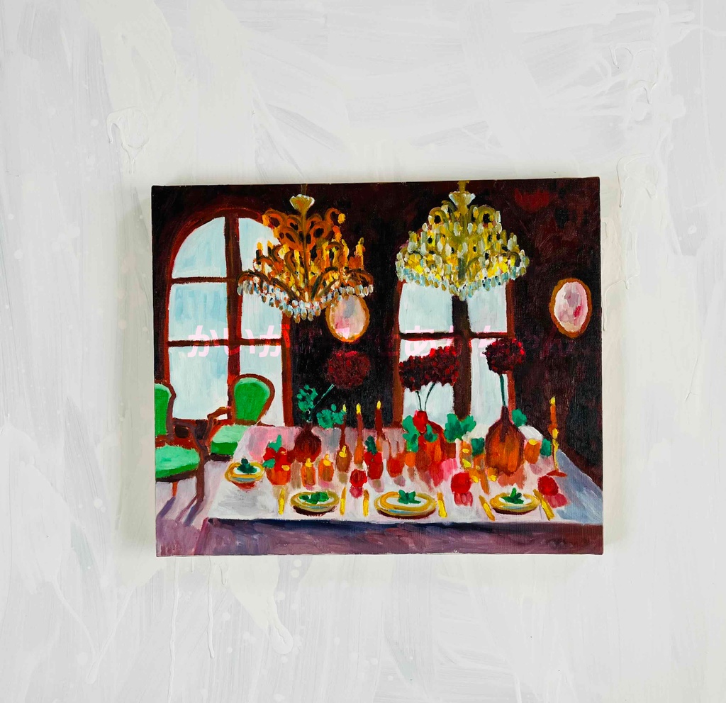 38×46㎝「西洋式テーブルA」F8・原画・油彩