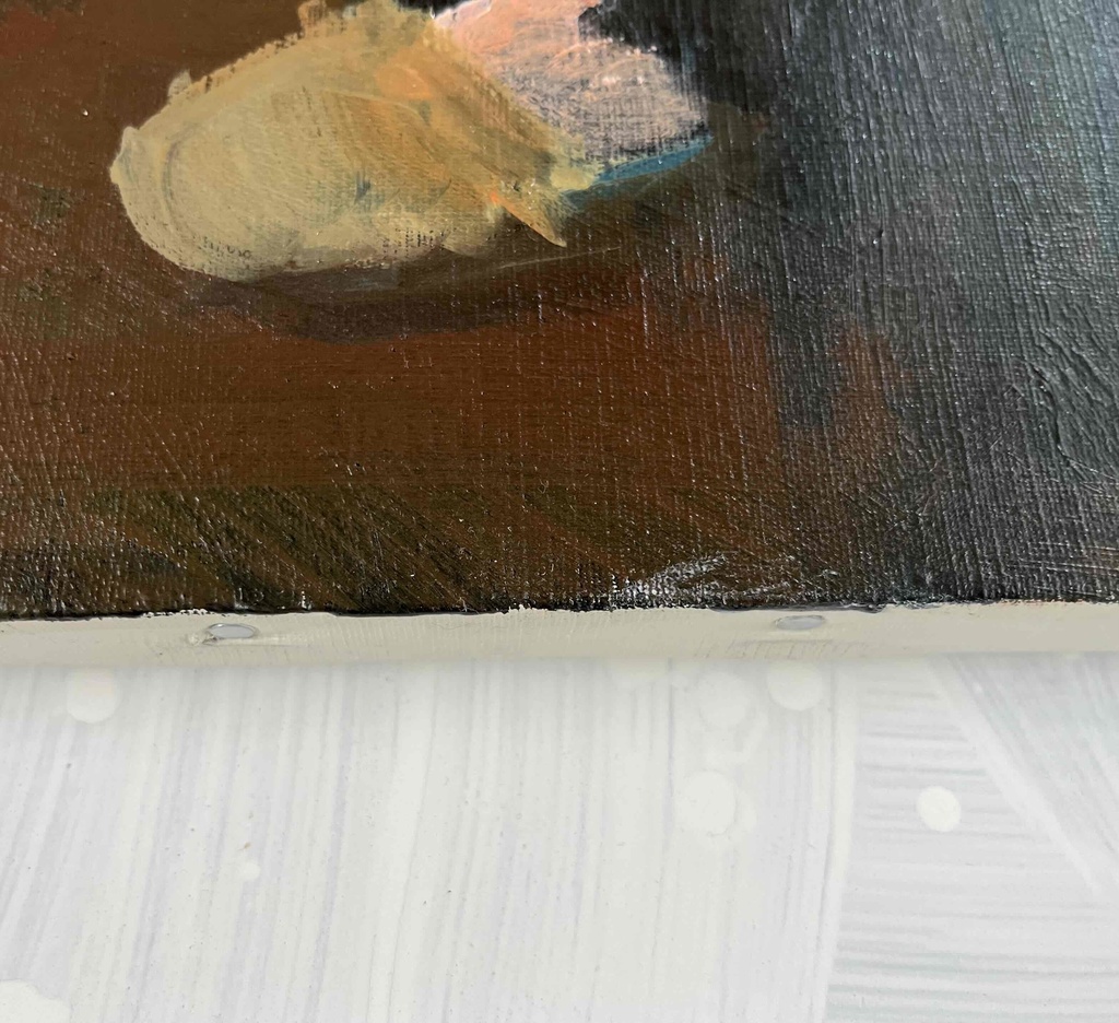 61×73㎝「台所に立つ男」F20・原画・油彩画 フレーム無し