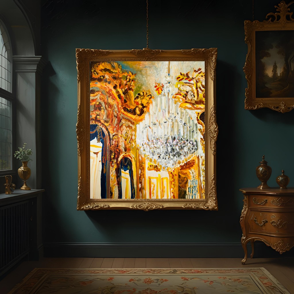 38×46㎝「シャンデリア」F8・油彩画・額装・原画