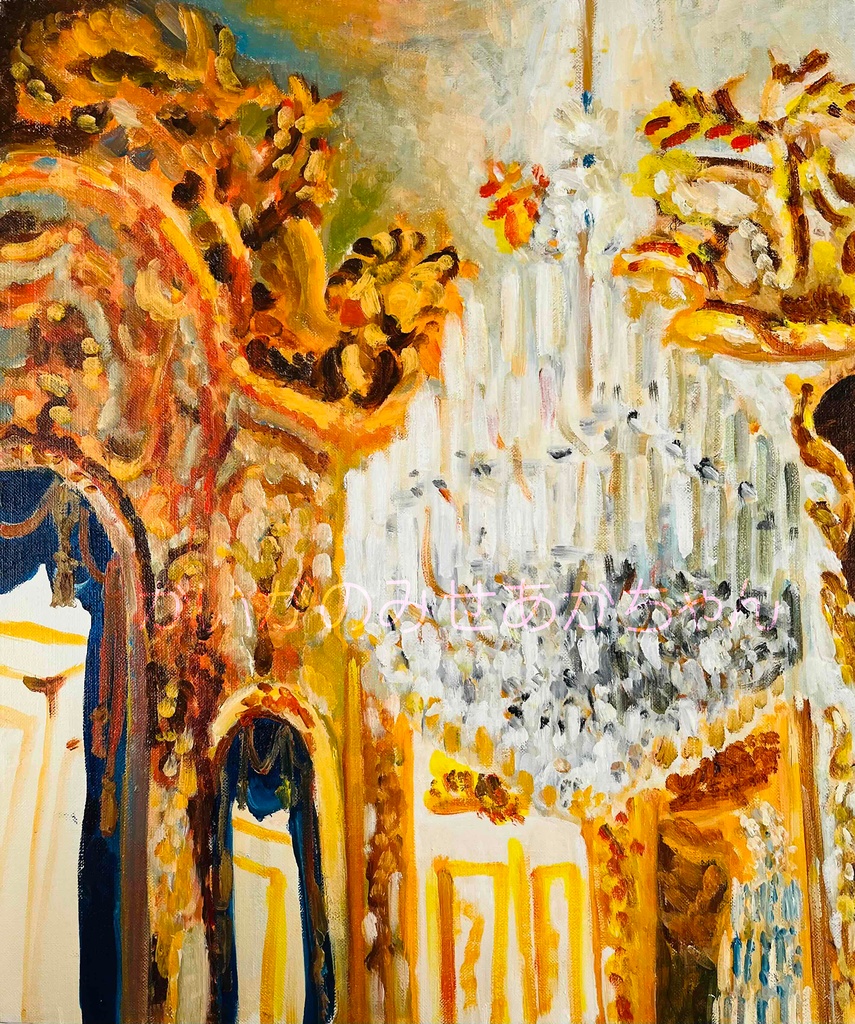 38×46㎝「シャンデリア」F8・油彩画・額装・原画