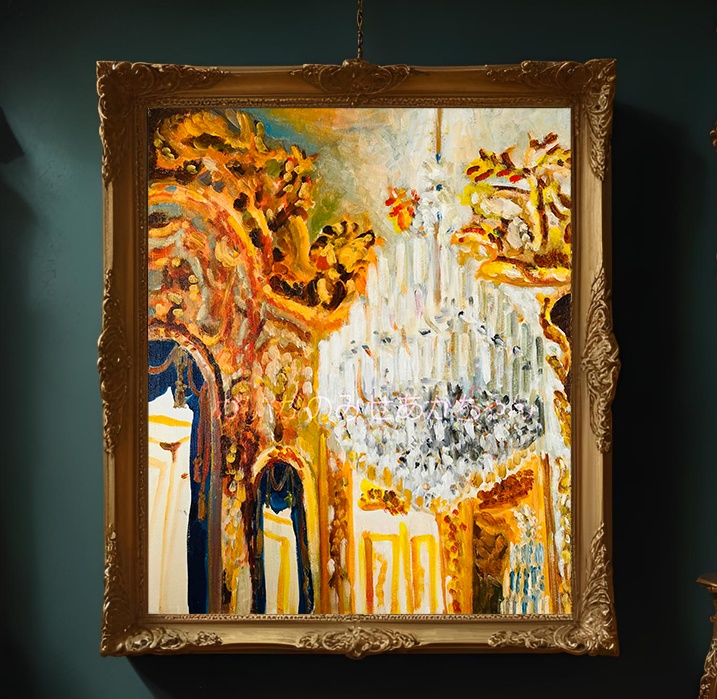 38×46㎝「シャンデリア」F8・油彩画・額装・原画　
