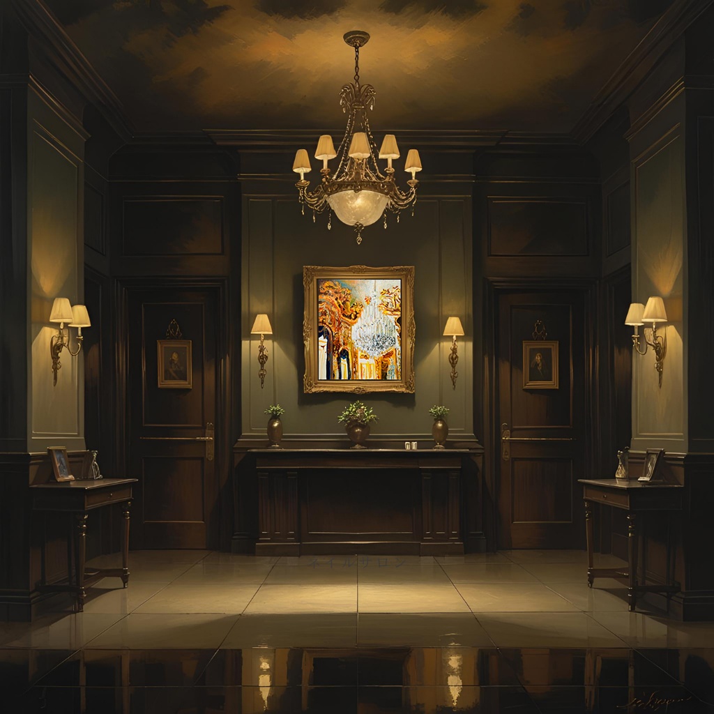 38×46㎝「シャンデリア」F8・油彩画・額装・原画