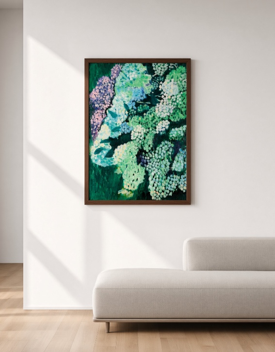 油彩・原画「紫陽花」絵画・P10(41×53㎝)アート・キャンバス