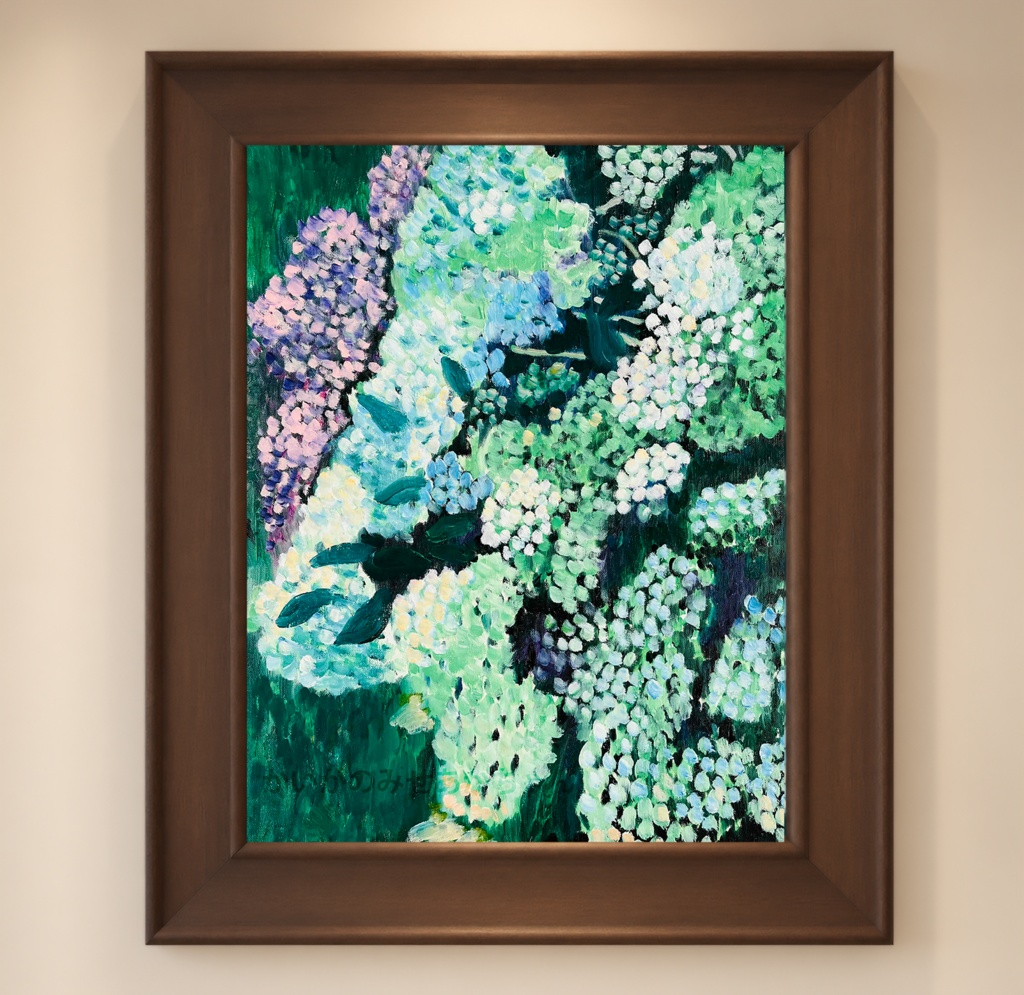 油彩・原画「紫陽花」絵画・P10(41×53㎝)アート・キャンバス