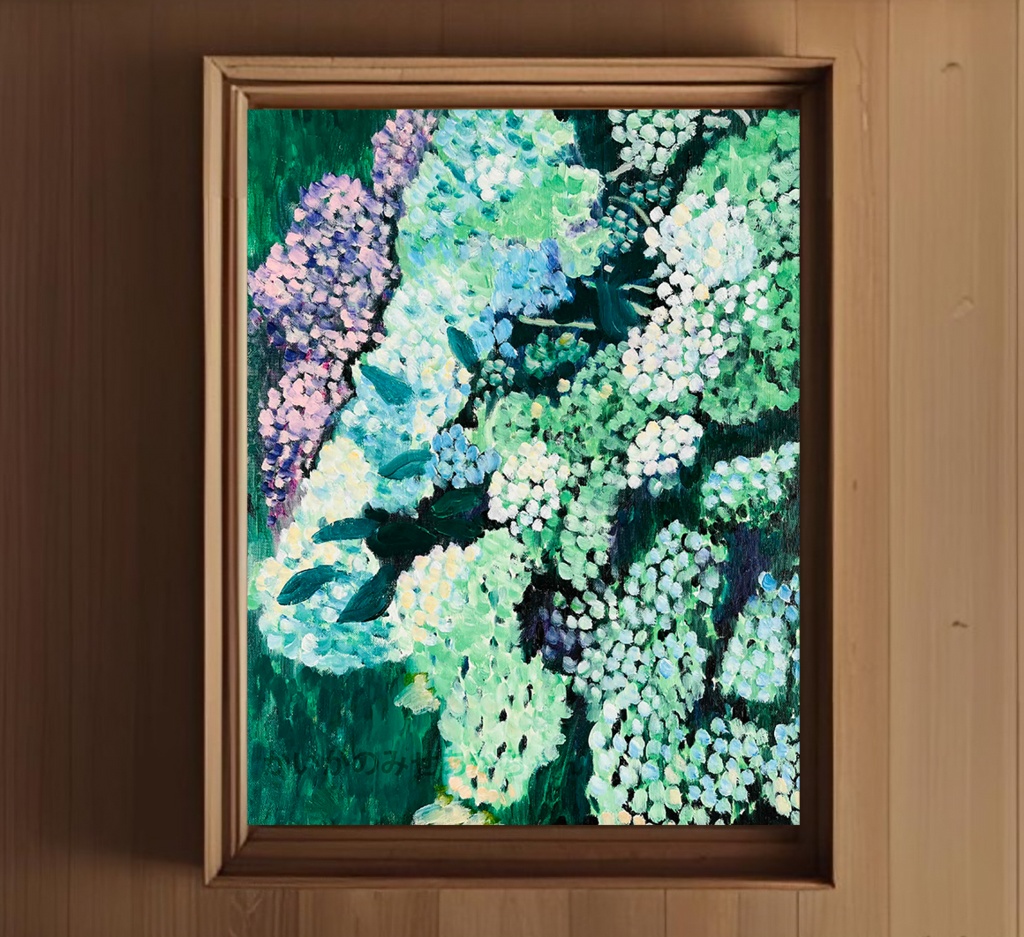 油彩・原画「紫陽花」絵画・P10(41×53㎝)アート・キャンバス