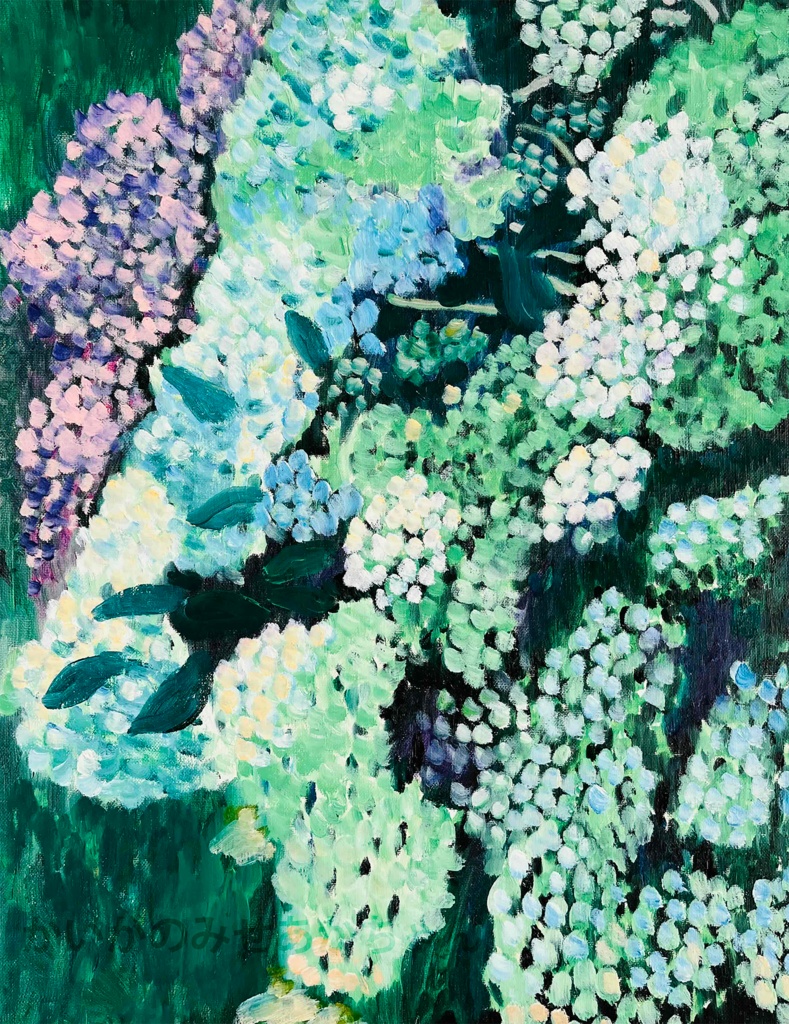 油彩・原画「紫陽花」絵画・P10(41×53㎝)アート・キャンバス