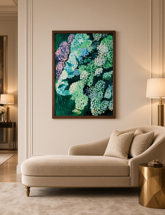 油彩・原画「紫陽花」絵画・P10(41×53㎝)アート・キャンバス