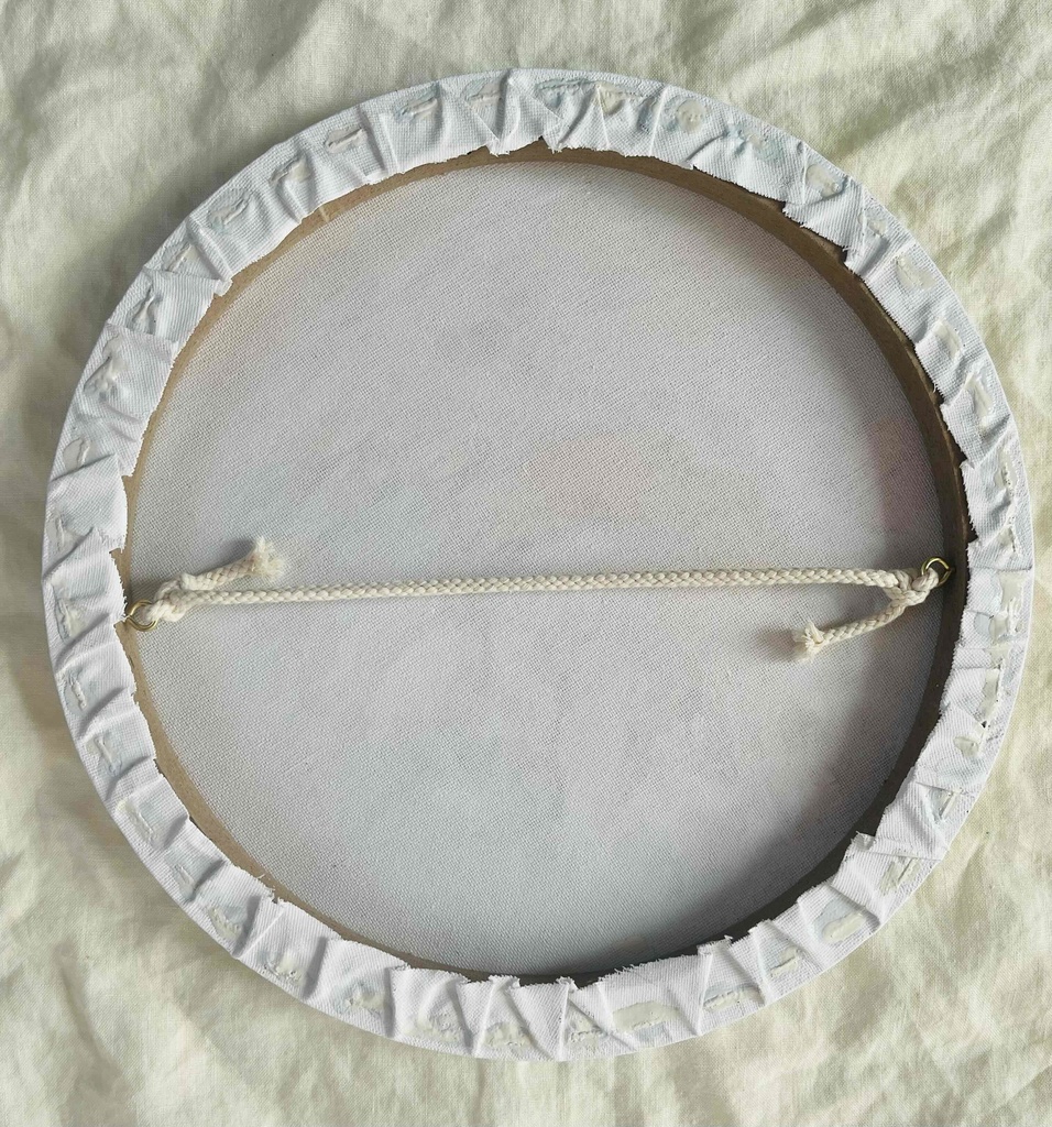 直径30㎝「画家の家の上空1」油彩・絵画・原画・丸形・アートパネル