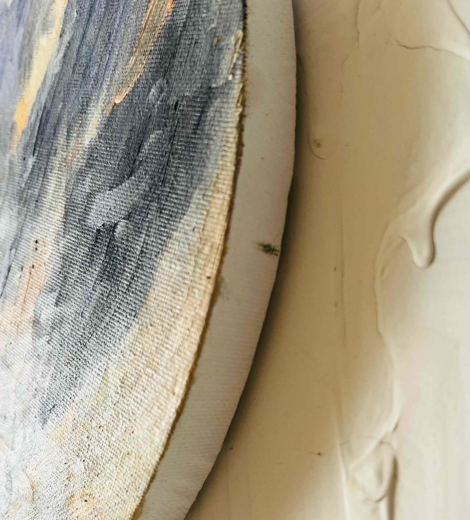 直径30㎝「画家の家の上空1」油彩・絵画・原画・丸形・アートパネル