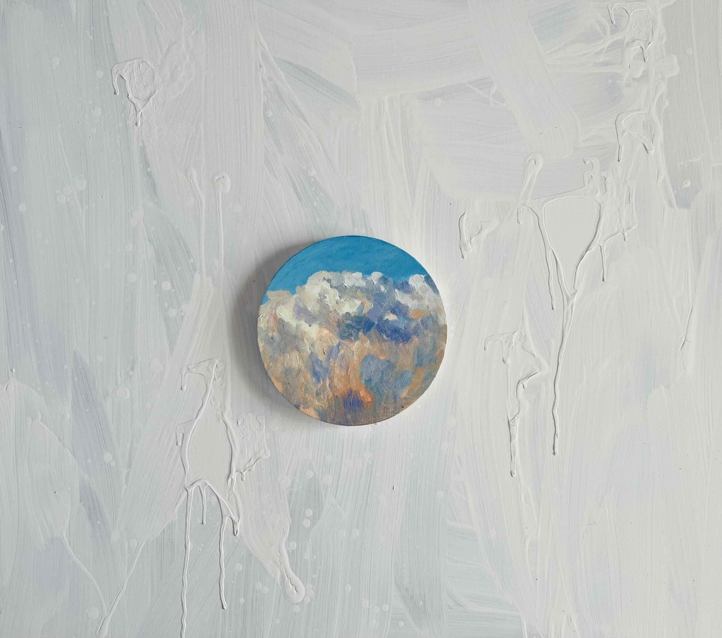 直径20㎝「空の様子1雲」油彩・絵画・原画・丸形・アートパネル