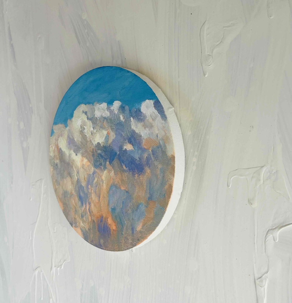 直径20㎝「空の様子1雲」油彩・絵画・原画・丸形・アートパネル