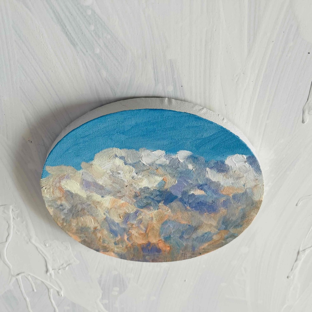 直径20㎝「空の様子1雲」油彩・絵画・原画・丸形・アートパネル