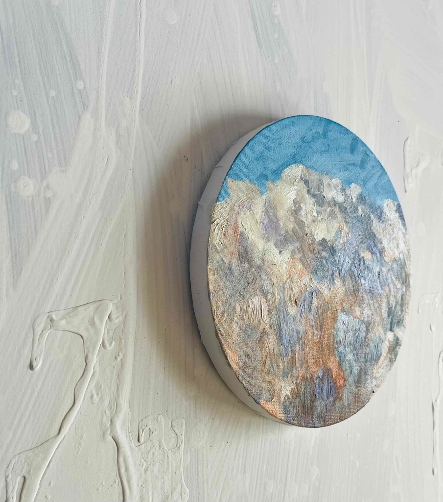 直径20㎝「空の様子1雲」油彩・絵画・原画・丸形・アートパネル