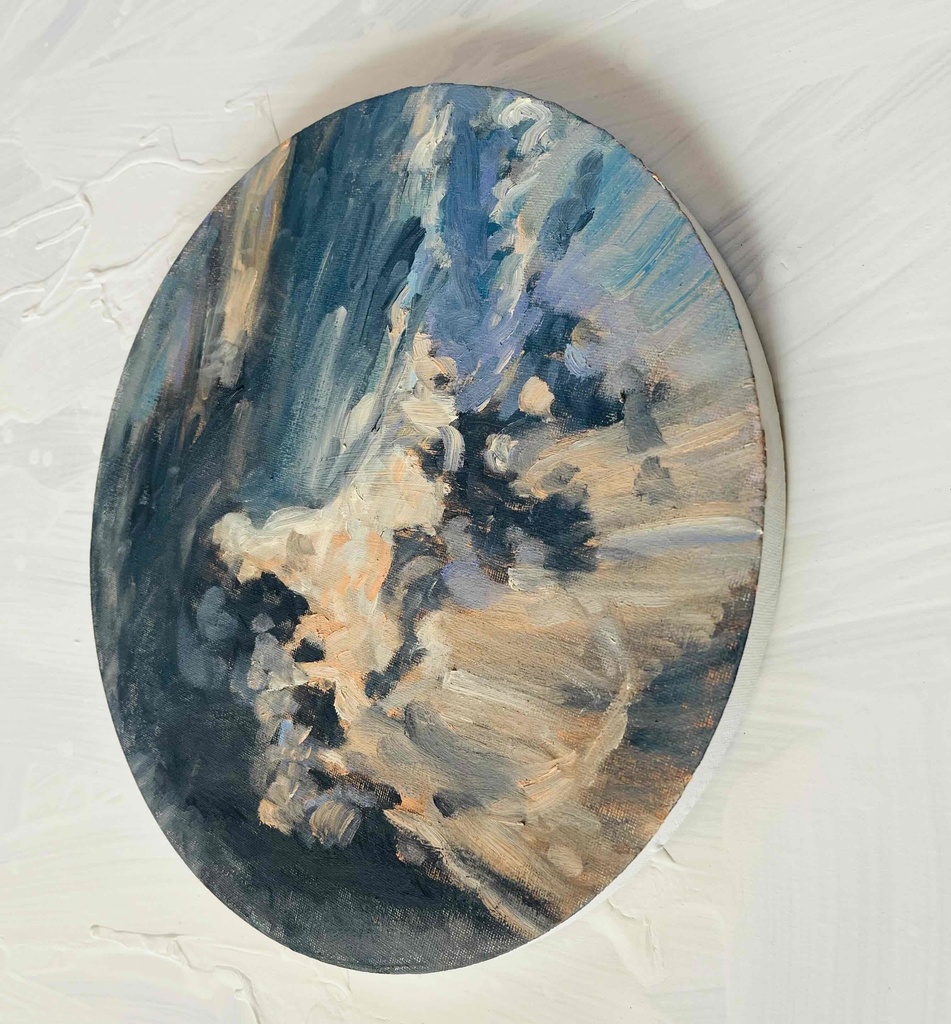 直径30㎝「空の様子2」油彩・絵画・原画・丸形・アートパネル