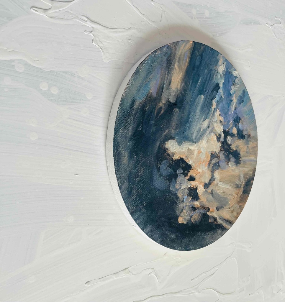 直径30㎝「空の様子2」油彩・絵画・原画・丸形・アートパネル
