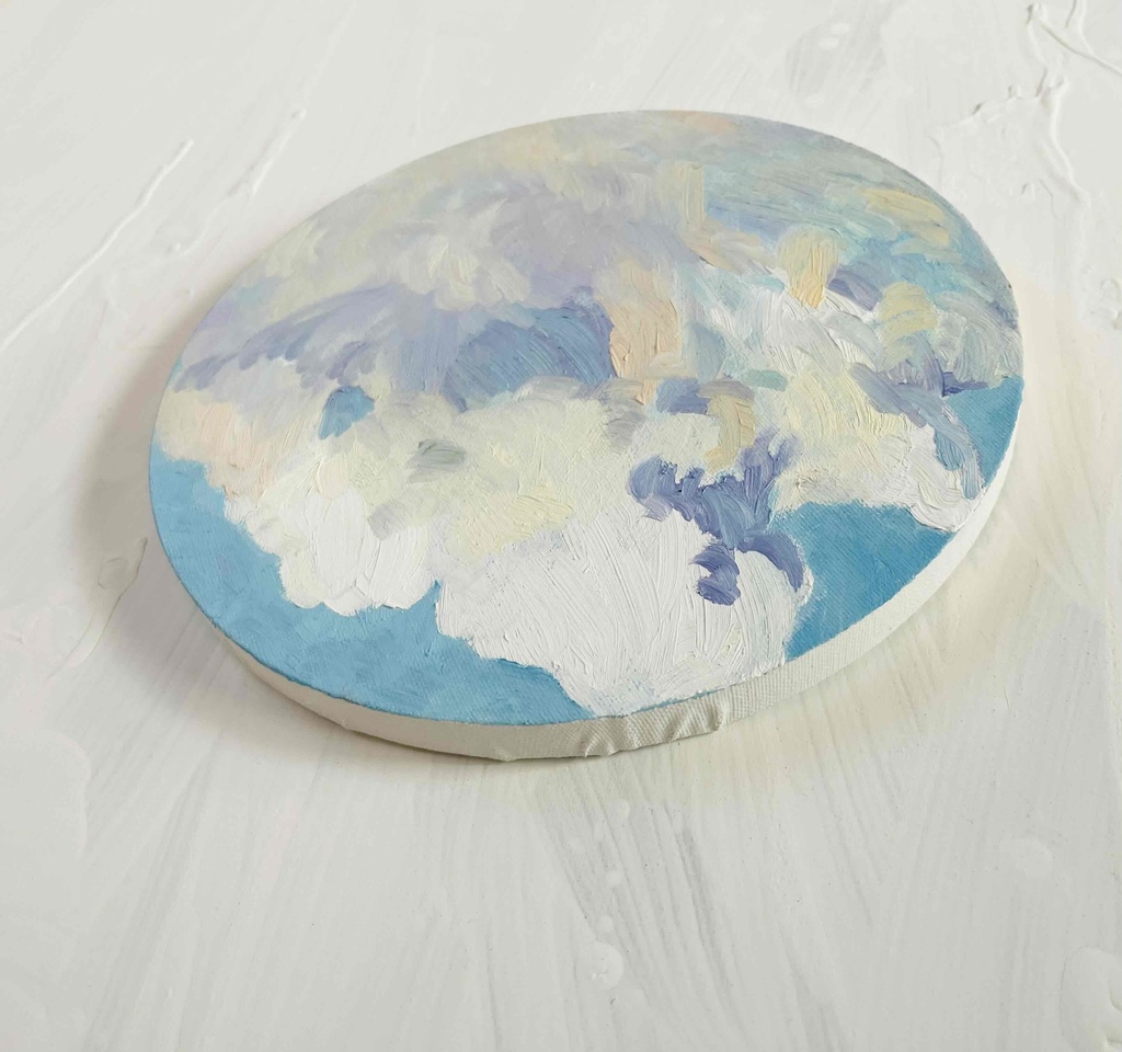 直径25㎝「空の様子3 雲」油彩・絵画・原画・丸形・アートパネル