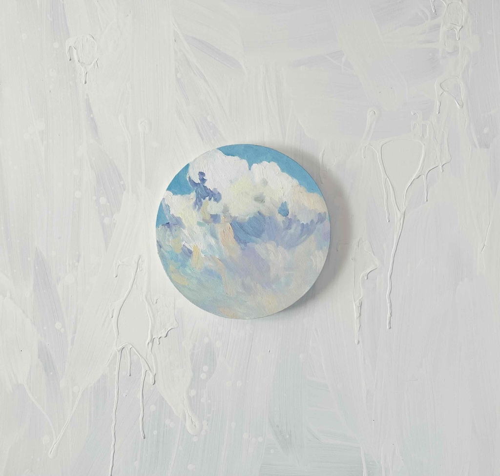 直径25㎝「空の様子3 雲」油彩・絵画・原画・丸形・アートパネル