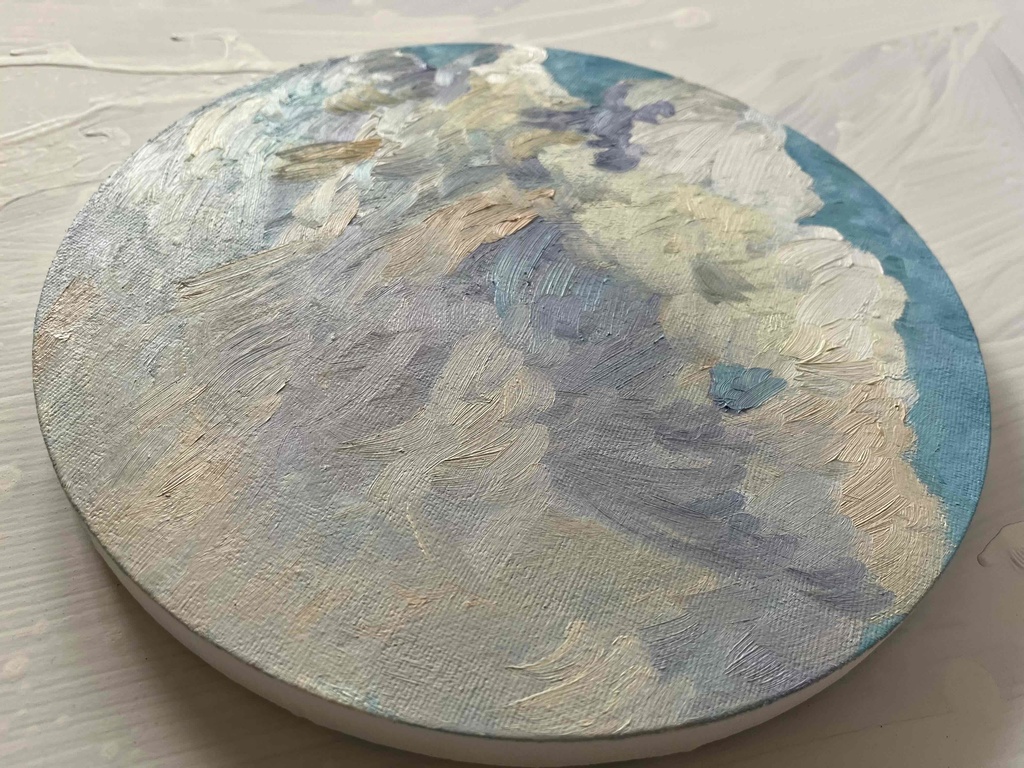 直径25㎝「空の様子3 雲」油彩・絵画・原画・丸形・アートパネル