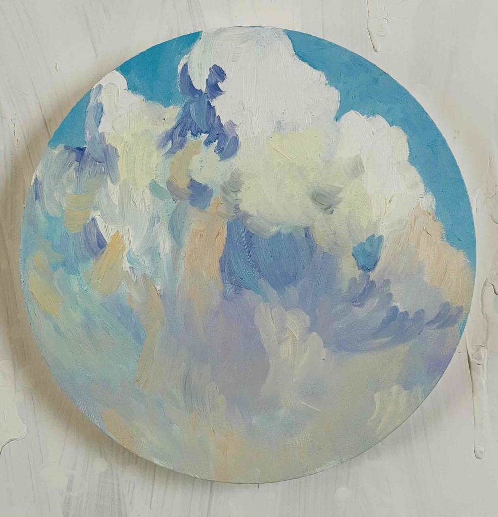 直径25㎝「空の様子3 雲」油彩・絵画・原画・丸形・アートパネル