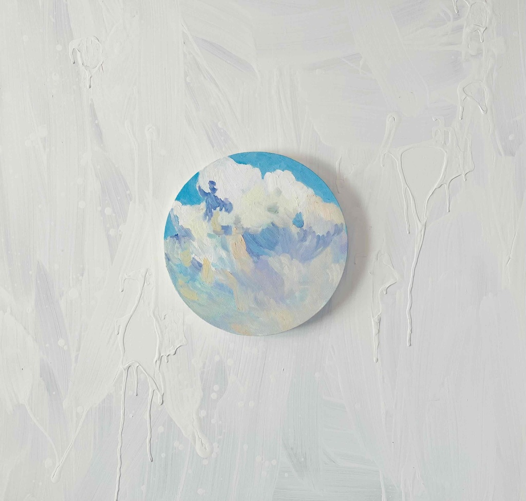 直径25㎝「空の様子3 雲」油彩・絵画・原画・丸形・アートパネル