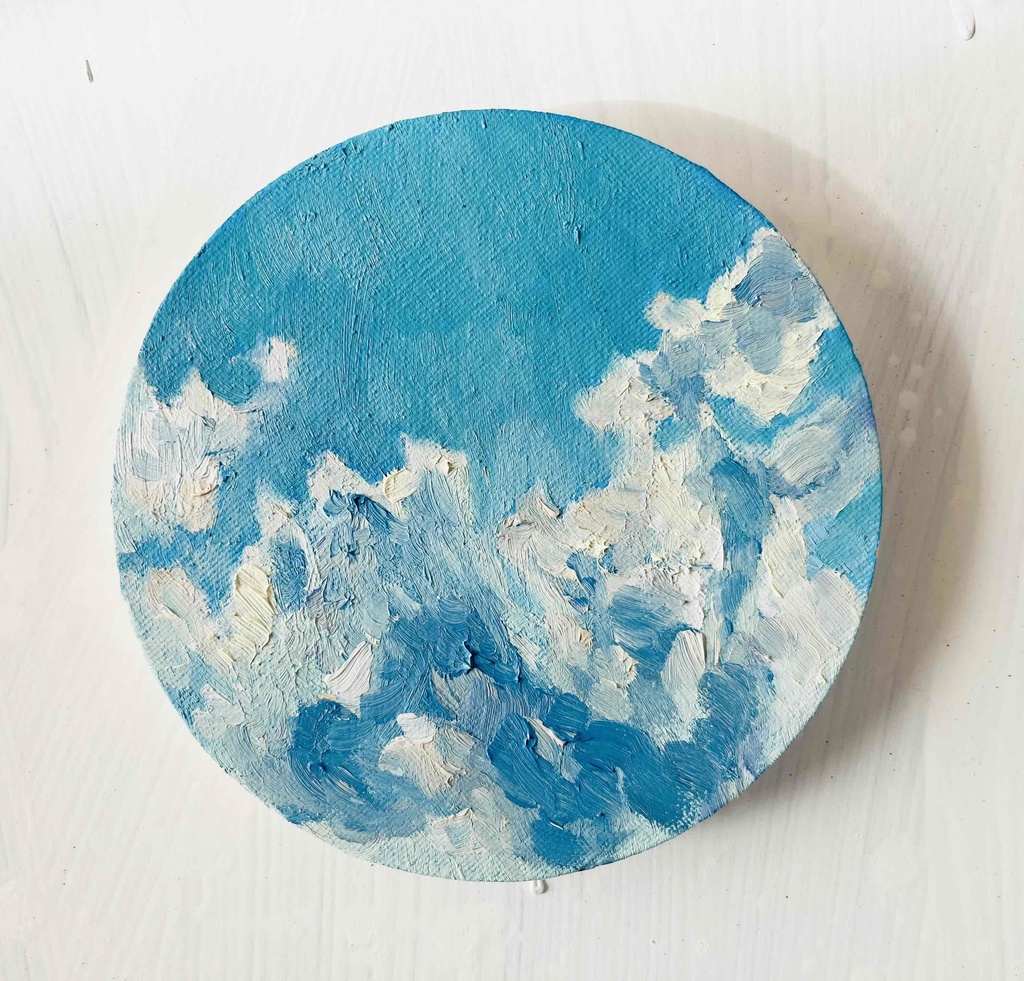 直径15㎝「空　その1」油彩・絵画・原画・丸形・アートパネル