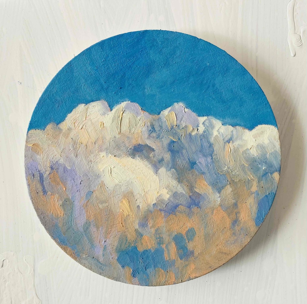 直径20㎝「空　その2」油彩・絵画・原画・丸形・アートパネル