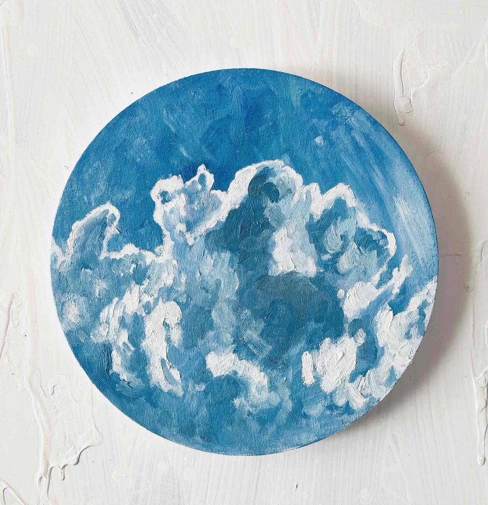 直径25㎝「空　その４」油彩・絵画・原画・丸形・アートパネル　