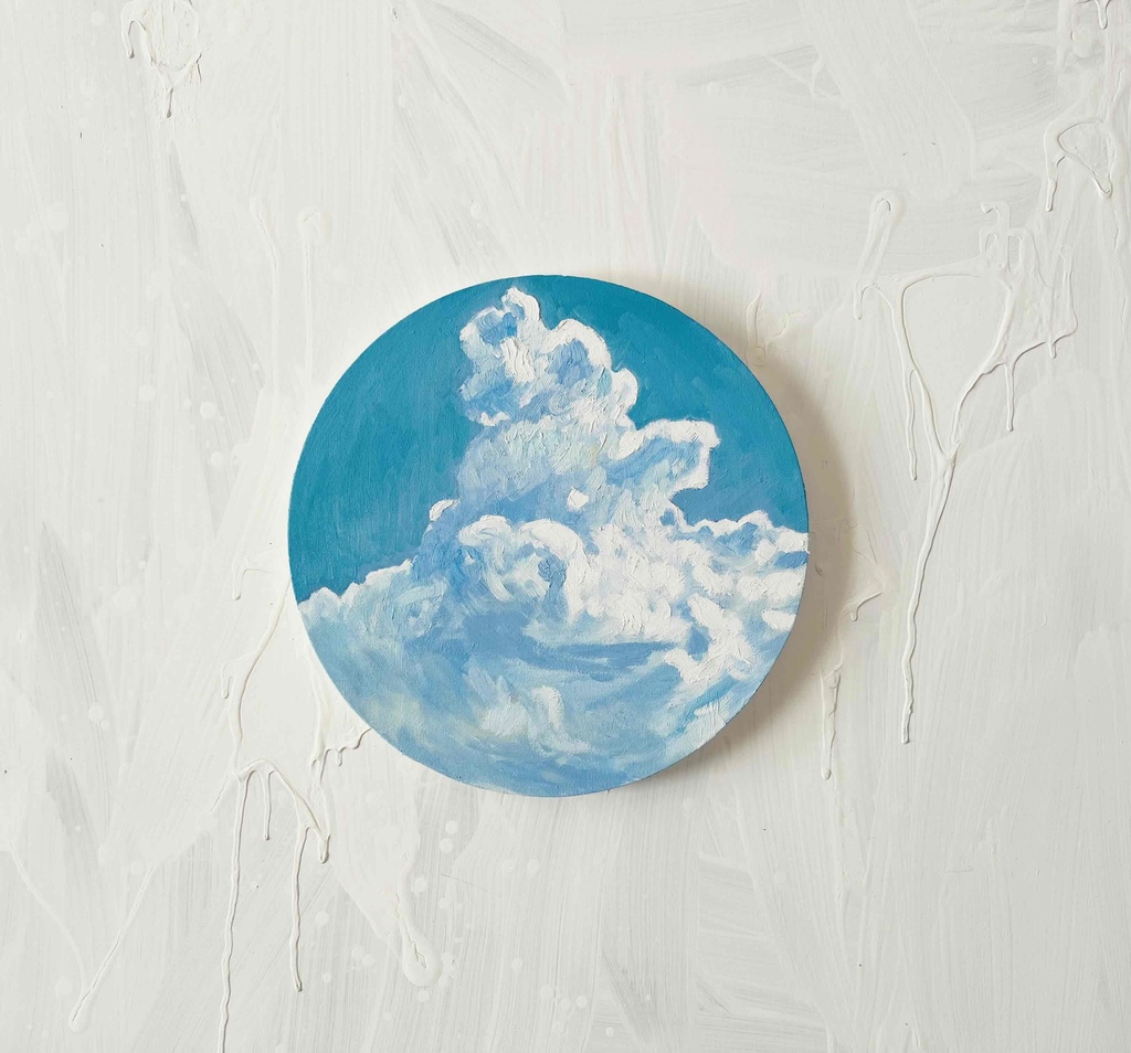 直径30㎝「空 その7」油彩・絵画・原画・丸形・アートパネル