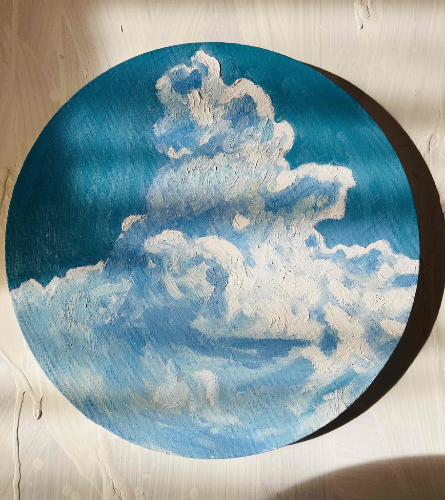 直径30㎝「空 その7」油彩・絵画・原画・丸形・アートパネル