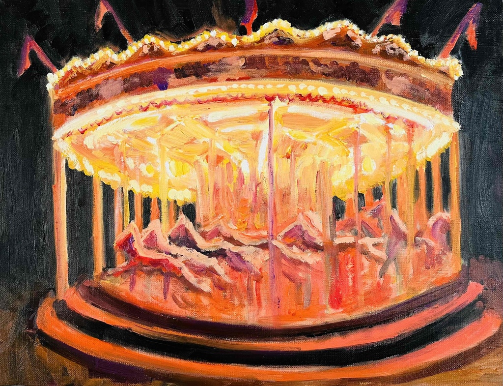 32×41㎝「夜のメリーゴーランド6」原画・油彩画・F6