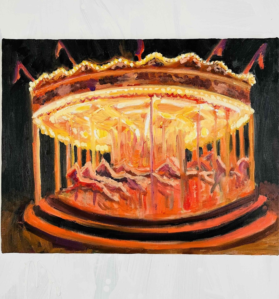 32×41㎝「夜のメリーゴーランド6」原画・油彩画・F6