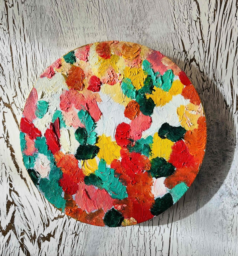 油彩 絵画 『Wild Flowers 2025』｜丸形アートパネル 直径15cm｜インテリア 絵画 原画