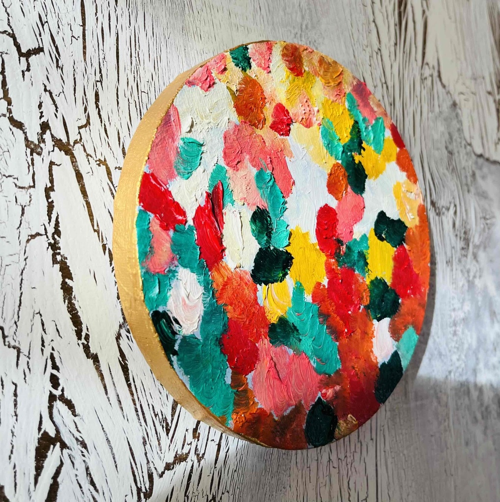 油彩 絵画 『Wild Flowers 2025』|丸形アートパネル 直径15cm|インテリア 絵画 原画