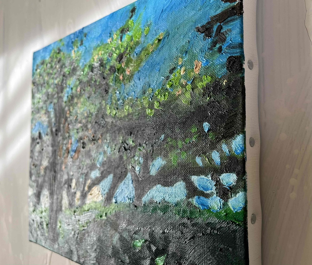 油彩画 原画「近所の風景 堤防」アート 絵画 22×27㎝ F3
