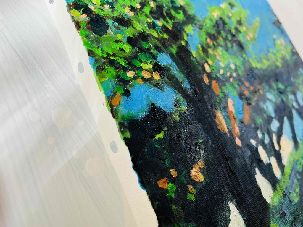 油彩画 原画「近所の風景 堤防」アート 絵画 22×27㎝ F3