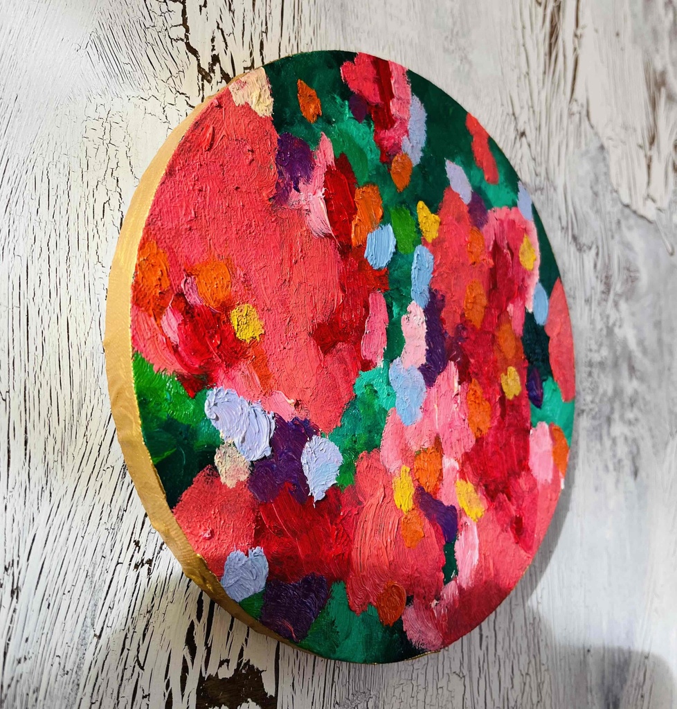 油彩 絵画 『Wild Flowers 2025』|丸形アートパネル 直径20cmインテリア 絵画 原画