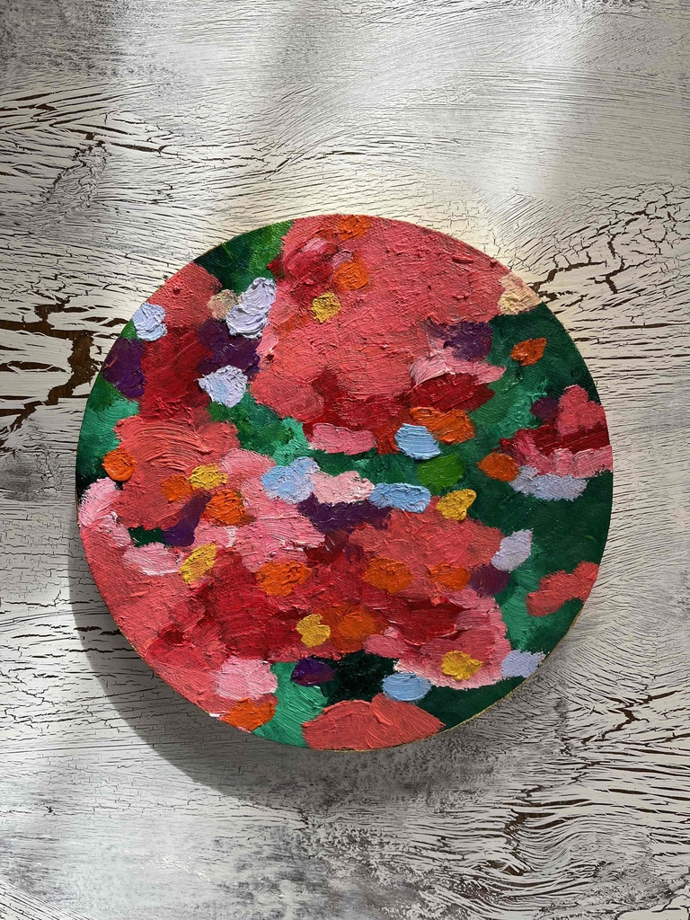 油彩 絵画 『Wild Flowers 2025』｜丸形アートパネル 直径20cmインテリア 絵画 原画 