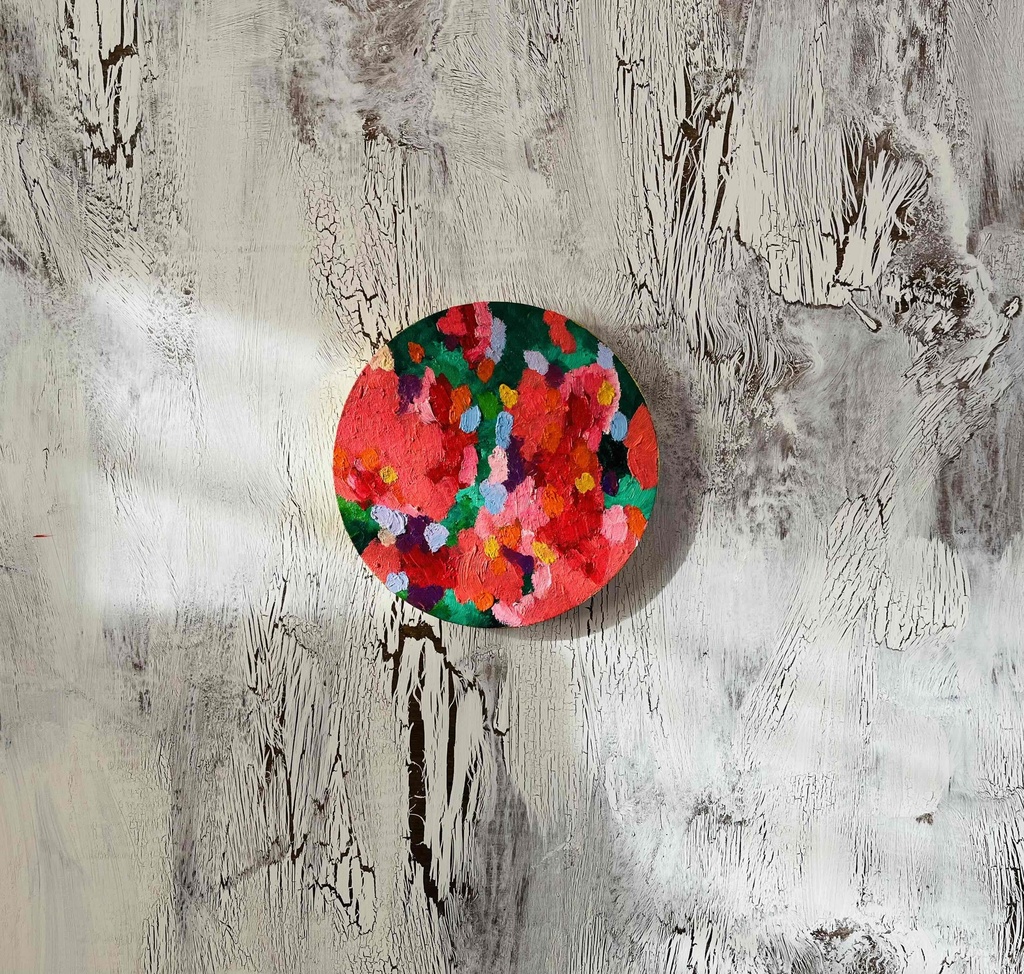 油彩 絵画 『Wild Flowers 2025』|丸形アートパネル 直径20cmインテリア 絵画 原画