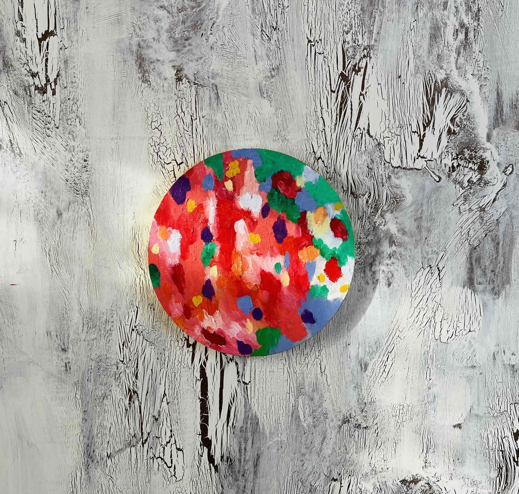 油彩 絵画 『Wild Flowers 2025』|丸形アートパネル 直径25cmインテリア 絵画 原画