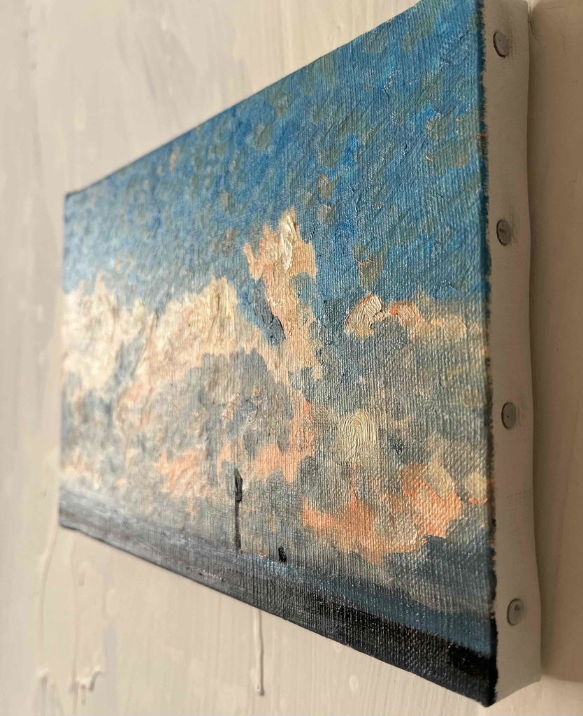 原画 油彩画「近所の風景 高速と空」絵画・サムホールサイズ(16×23㎝)