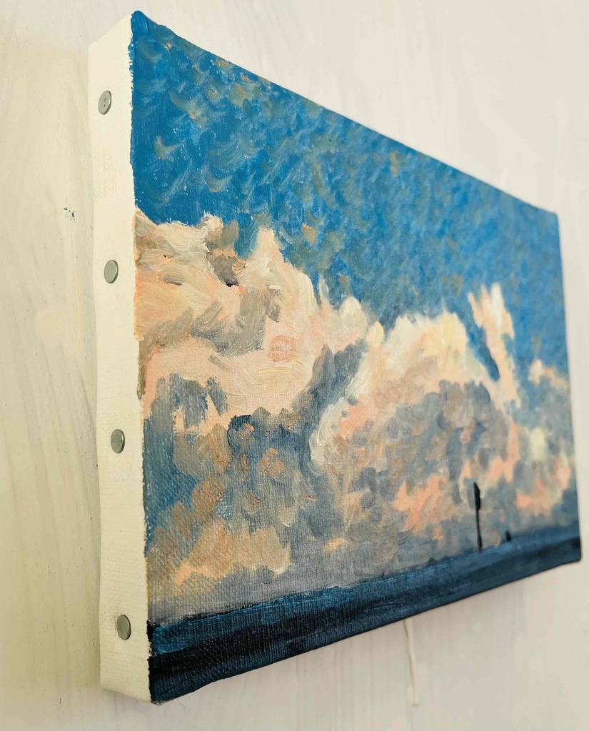 原画 油彩画「近所の風景 高速と空」絵画・サムホールサイズ(16×23㎝)