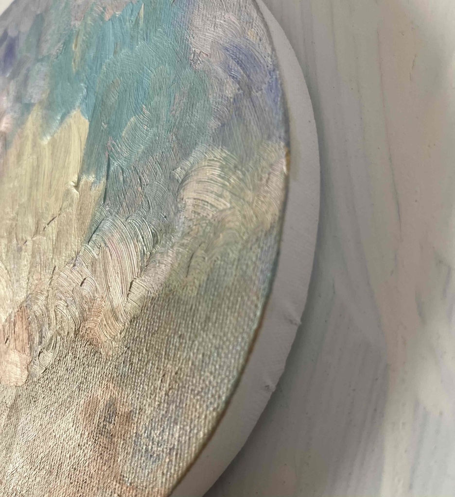 油彩 絵画 『空』丸形アートパネル 直径20cmインテリア 絵画 原画