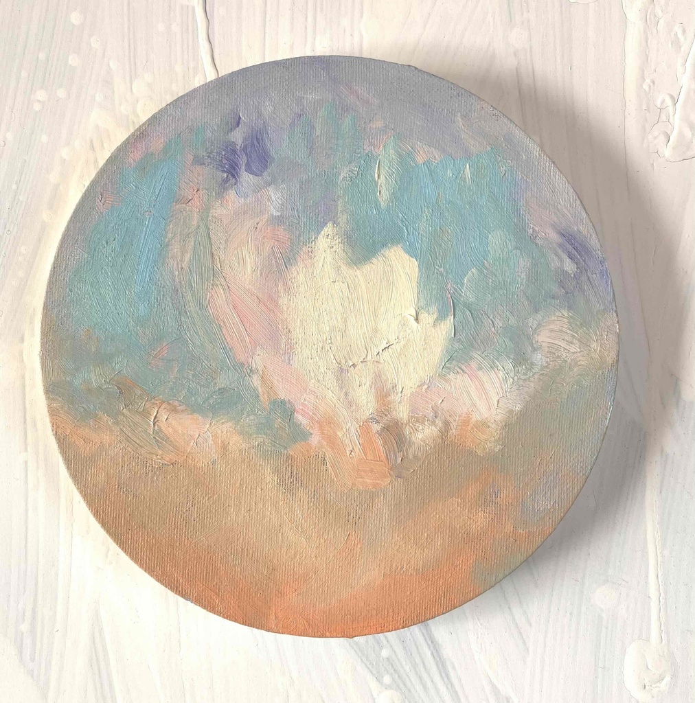 油彩 絵画 『空』丸形アートパネル 直径20cmインテリア 絵画 原画