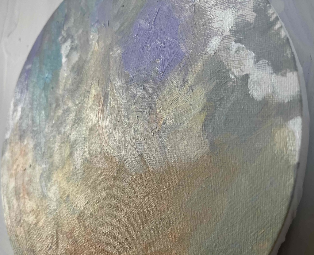 油彩 絵画 『空』丸形アートパネル 直径25cmインテリア 絵画 原画