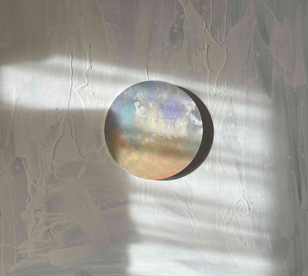 油彩 絵画 『空』丸形アートパネル 直径25cmインテリア 絵画 原画