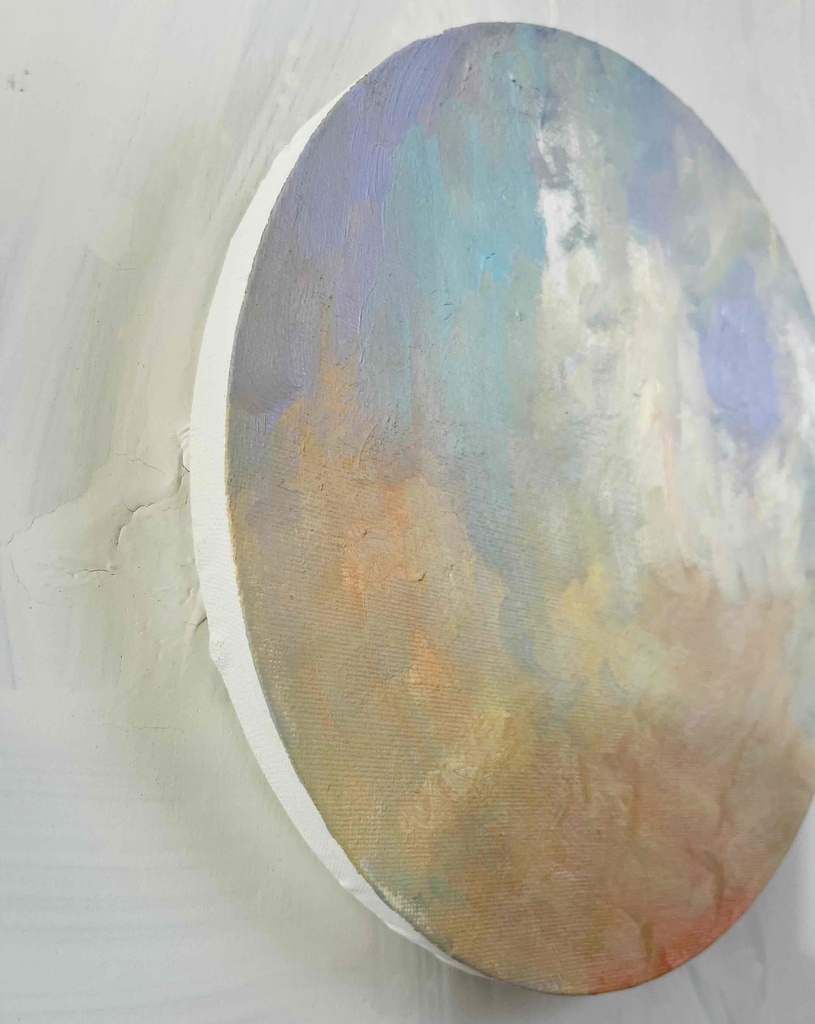 油彩 絵画 『空』丸形アートパネル 直径25cmインテリア 絵画 原画