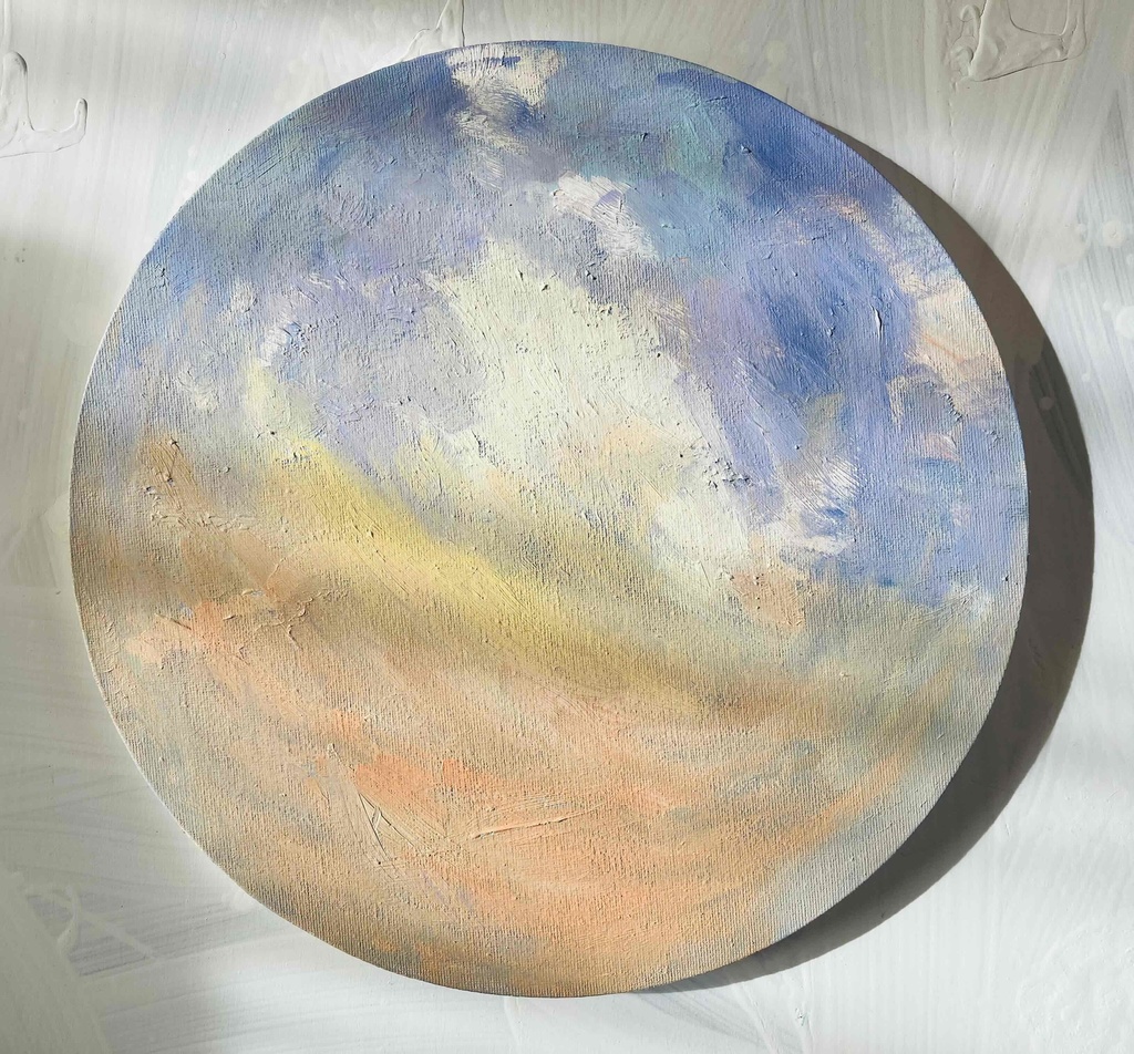 油彩 絵画 『空』丸形アートパネル 直径30cmインテリア 絵画 原画