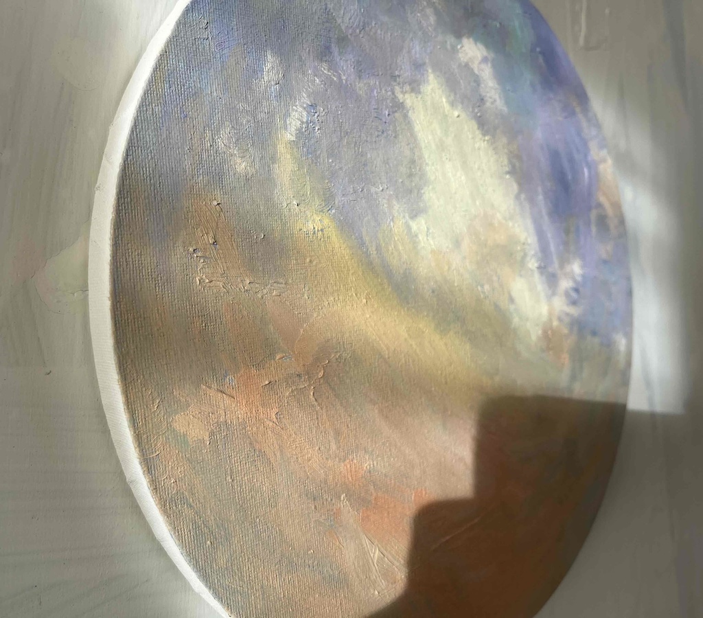 油彩 絵画 『空』丸形アートパネル 直径30cmインテリア 絵画 原画