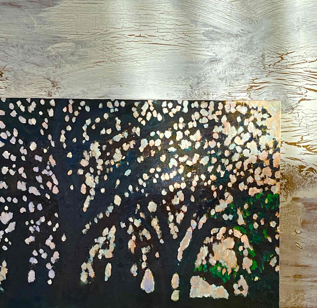 油彩画　原画「キラメク木漏れ日」アート　絵画 32×41㎝ F6　キャンバス