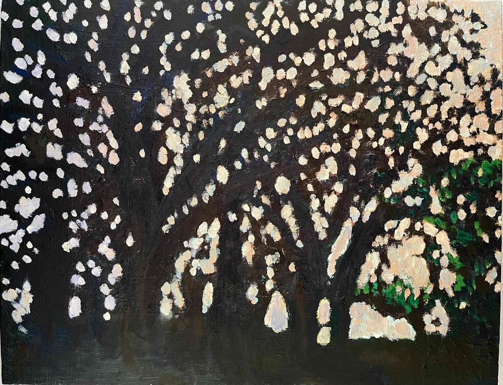 油彩画 原画「キラメク木漏れ日」アート 絵画 32×41㎝ F6 キャンバス